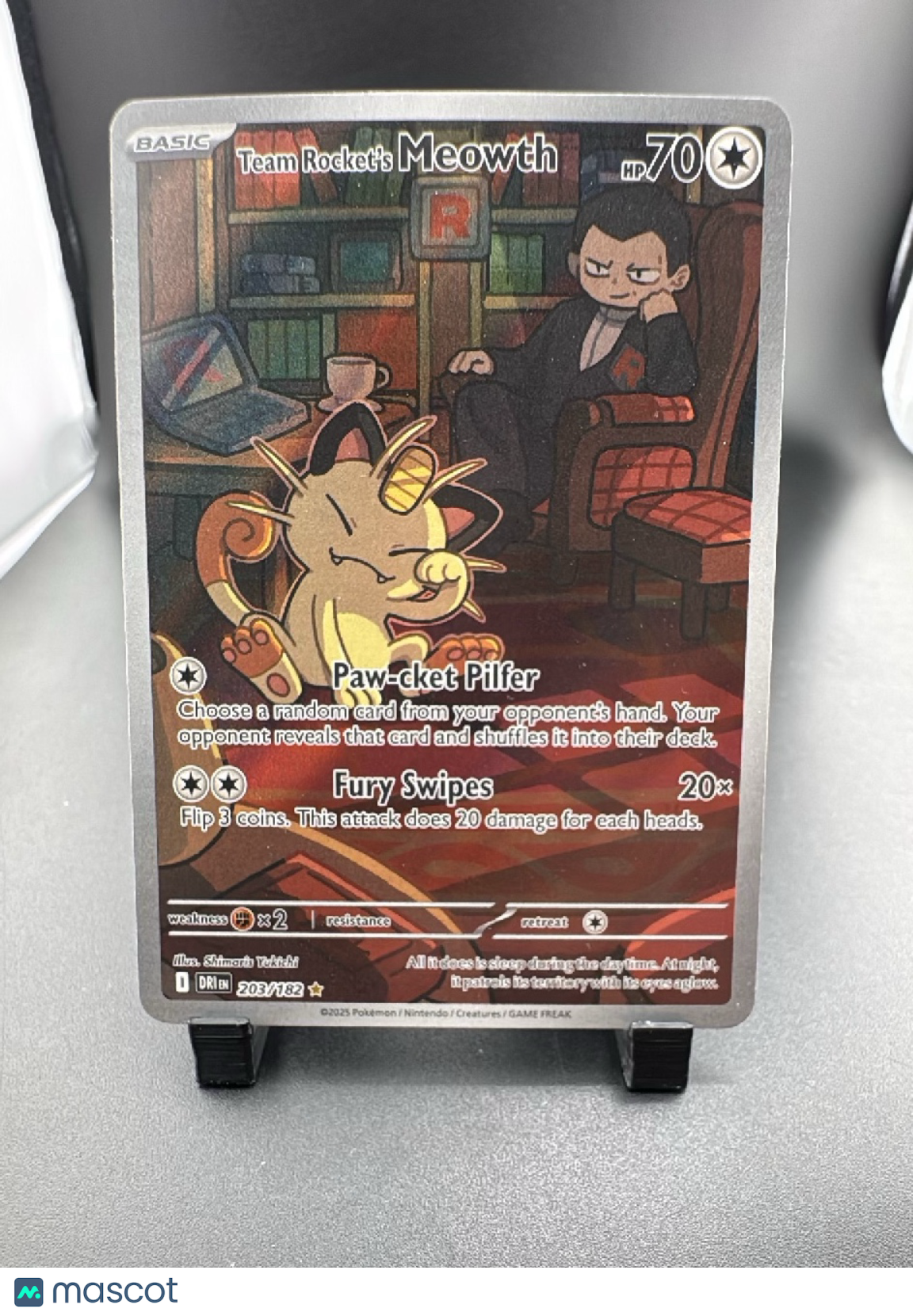 2025 Destined Rivals Team Rocket's Meowth Holo Secret Rare #203/182