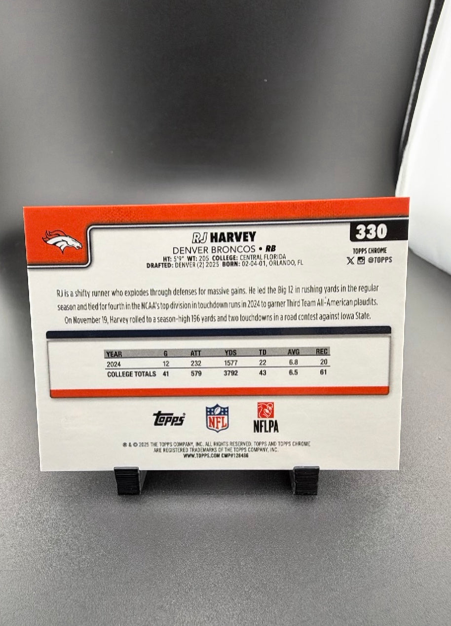 2025 Topps Chrome RJ Harvey #330 Orange X-Fractor RC