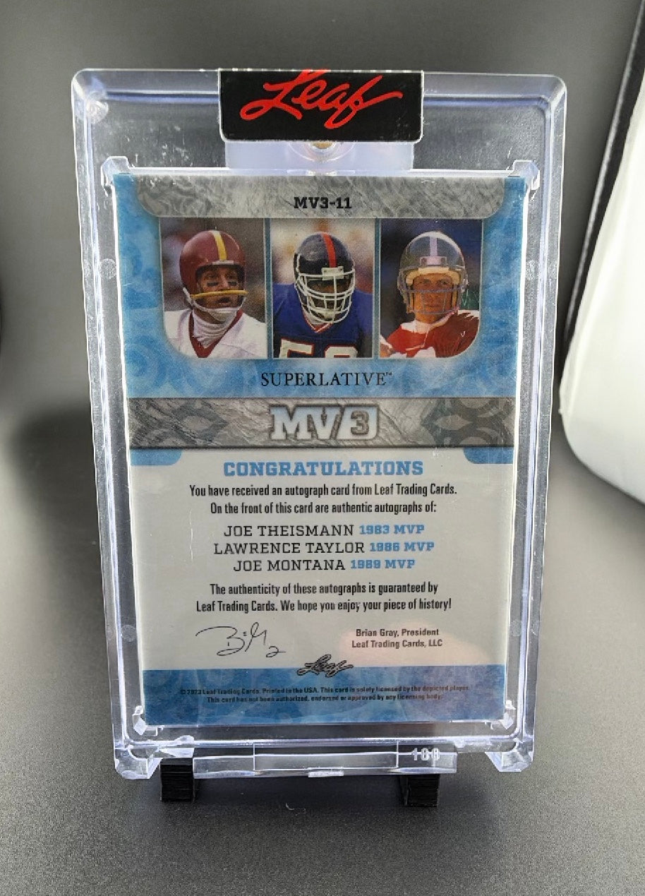 2012 Leaf Superlative MV3 Joe Montana Joe Theismann Lawrence Taylor #MV3-11 /4