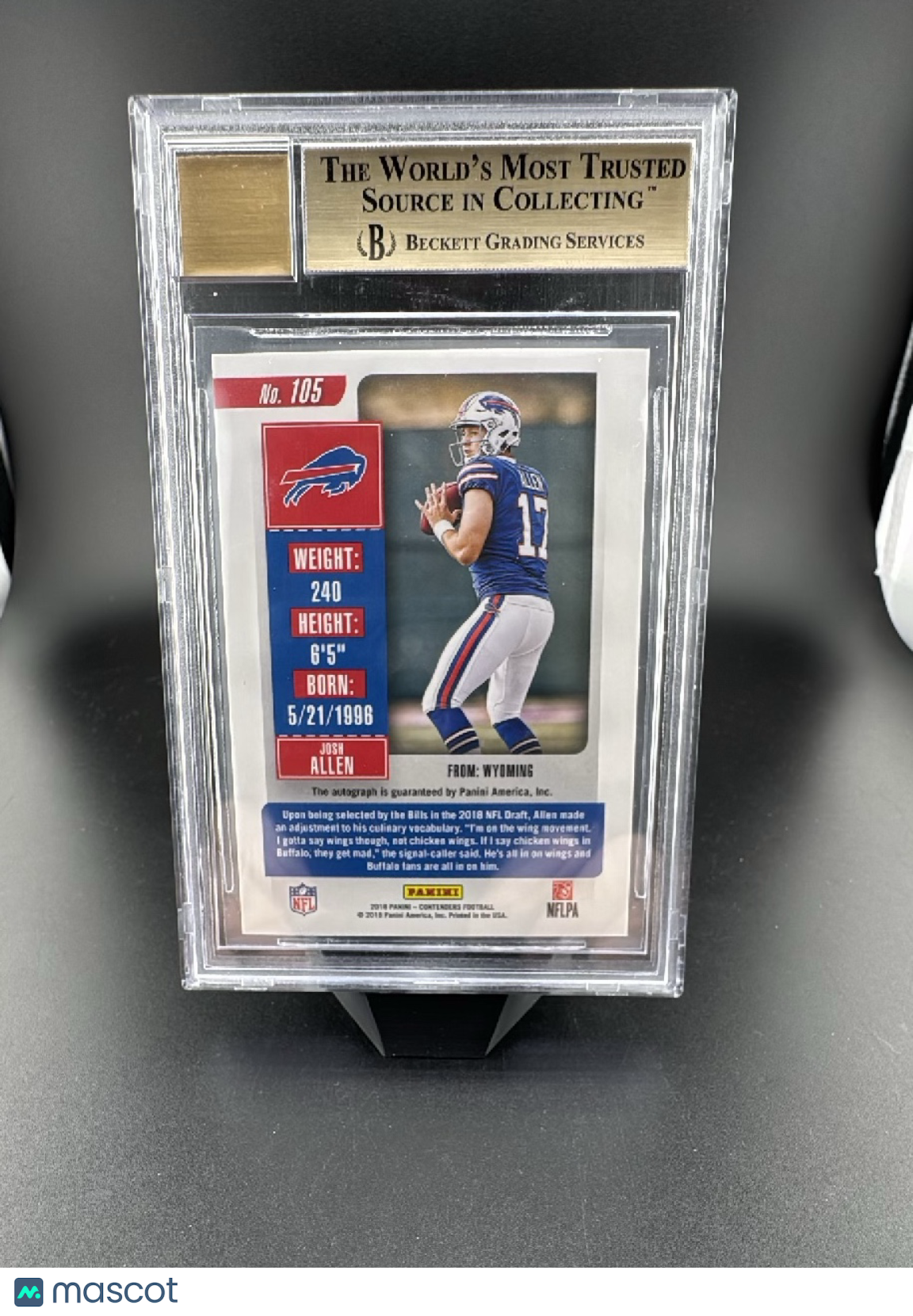 2018 Panini Contenders Josh Allen #105 BGS 9.5 BAS Auto 10