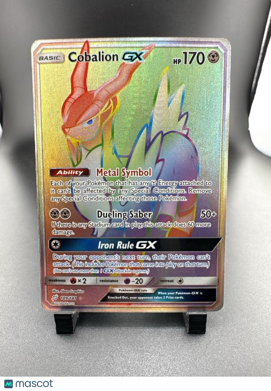 2019 Team Up Cobalion GX Rainbow Secret Rare FA HR #189/181