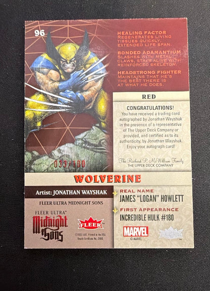 2022 Fleer Ultra Midnight Sons Wolverine /100 Jonathan Wayshak Auto #96