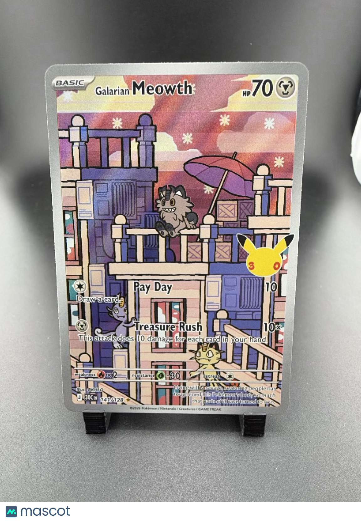 2026 30th Celebration Galarian Meowth Holo Secret Rare #141/128