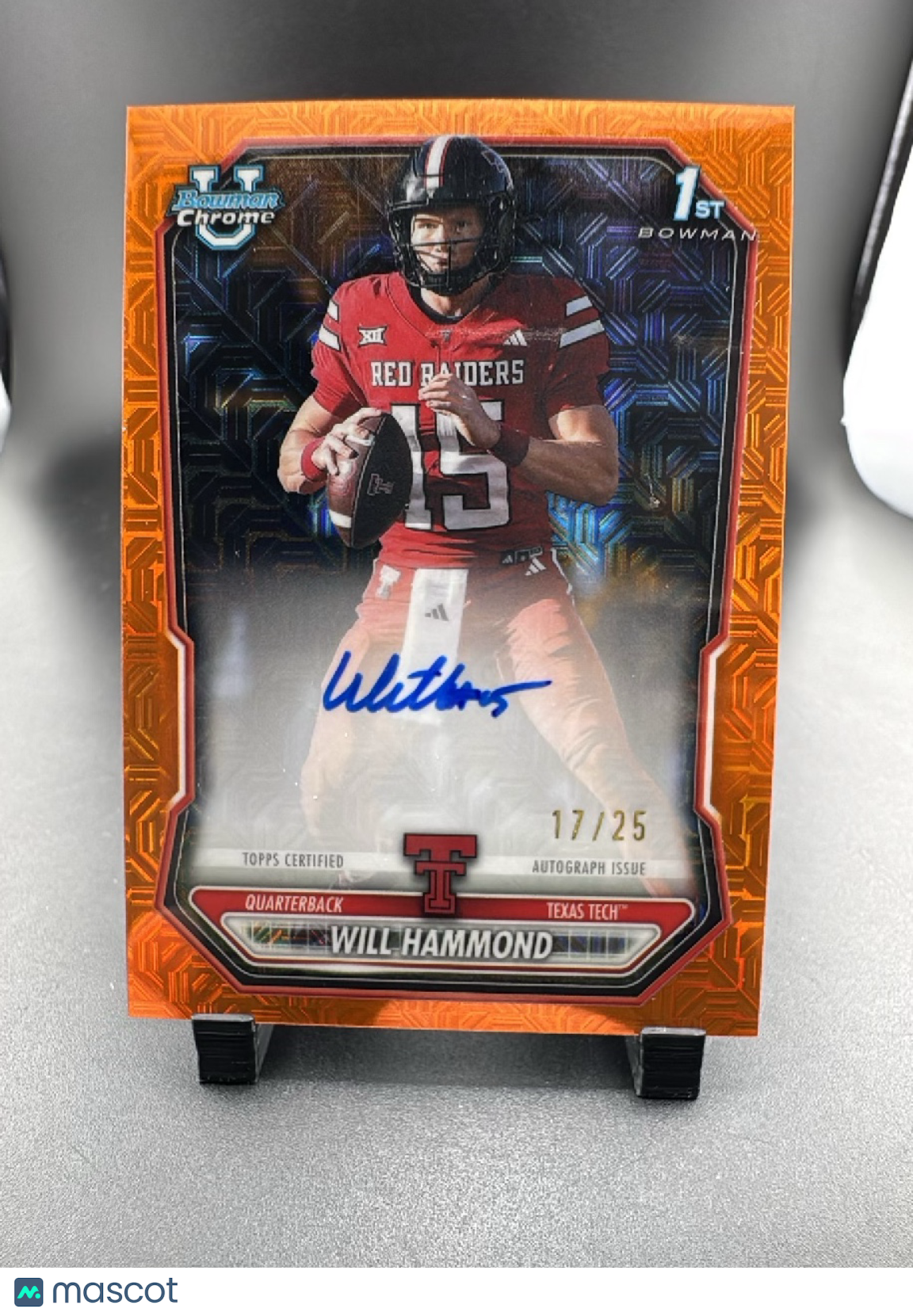 2026 Bowman Chrome University Will Hammond #BCPA-WH Orange Wave Refractor /25