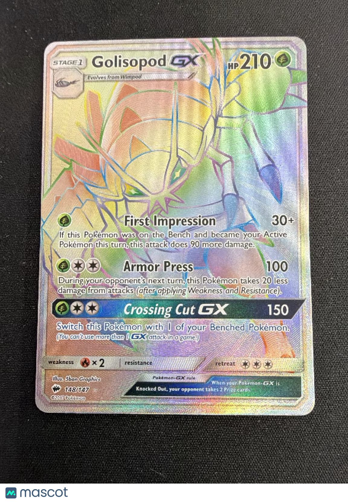 2017 Burning Shadows Golisopod GX Rainbow Secret Rare FA HR #148/147