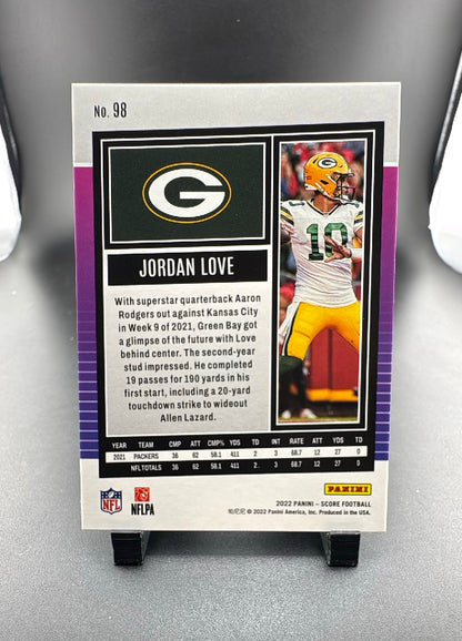 2022 Panini Score Football Jordan Love #98 Green /125