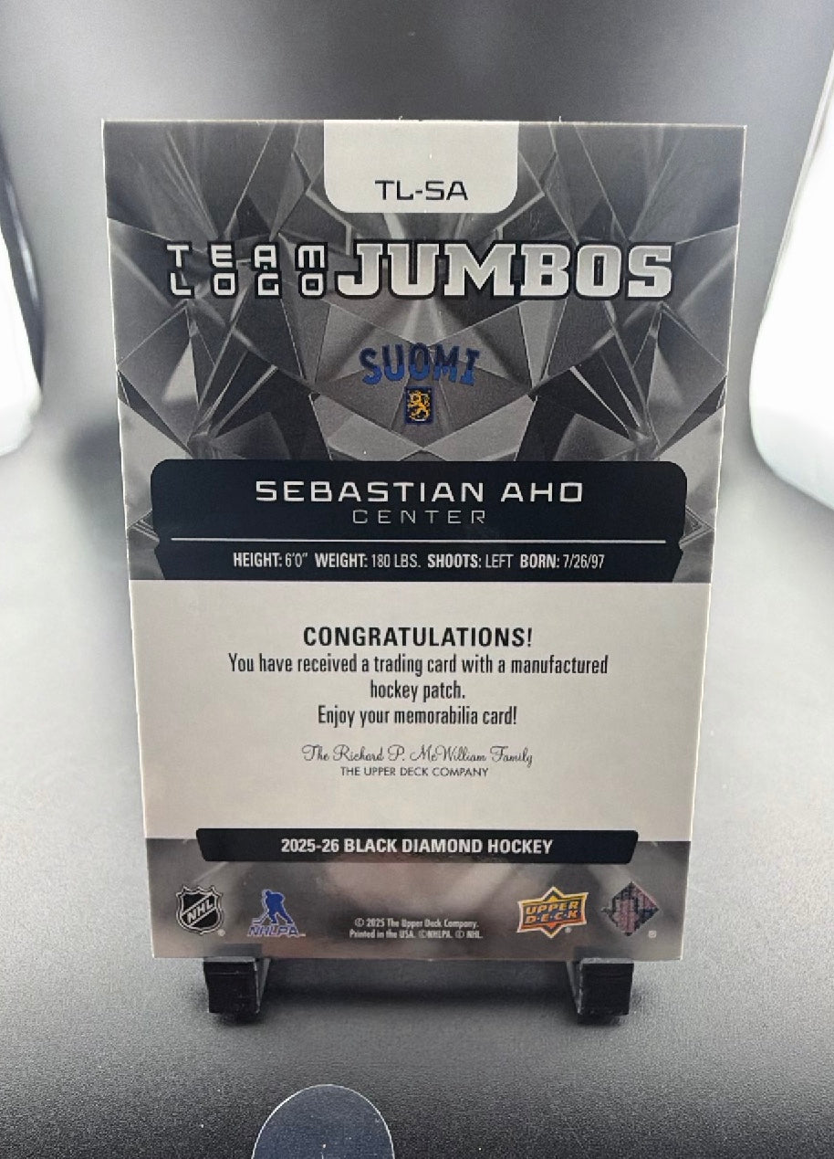 2025 Upper Deck Black Diamond Sebastian Aho #TL-SA Manufactured Hockey Patch