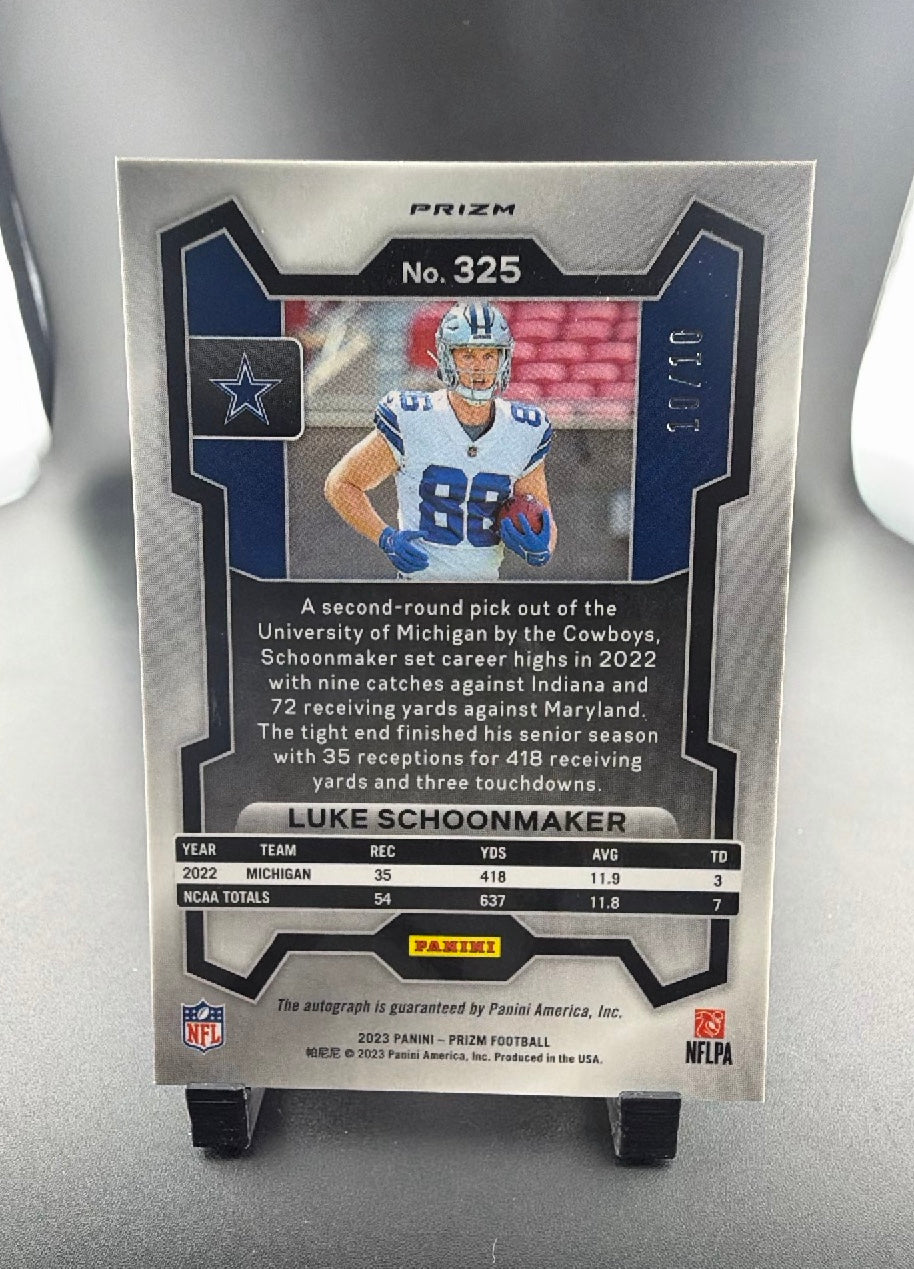 2023 Panini Prizm Football Luke Schoonmaker #325 Gold Shimmer /10 RC