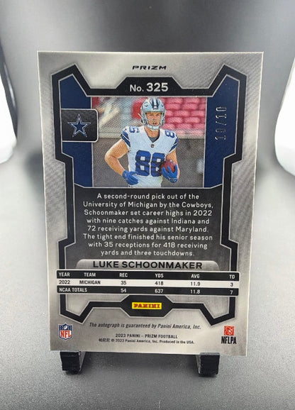 2023 Panini Prizm Football Luke Schoonmaker #325 Gold Shimmer /10 RC