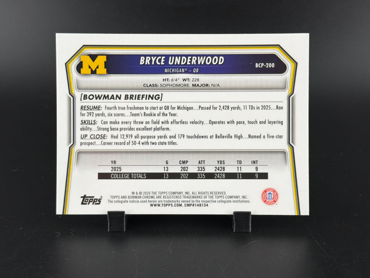 2026 Bowman Chrome University Bryce Underwood Yellow Geometric Refractor /275