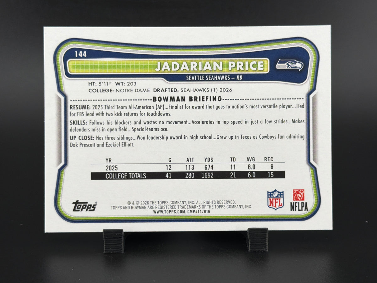 2026 Topps Bowman Jadarian Price #144 Pink /250 RC