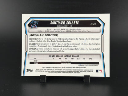 2026 Bowman Chrome Santiago Solarte #CPA-SS Autograph