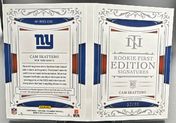 2025 Panini National Treasures Rookie First Edition Signatures Cam Skattebo /99