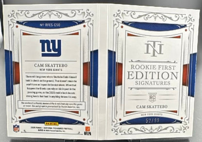 2025 Panini National Treasures Rookie First Edition Signatures Cam Skattebo /99