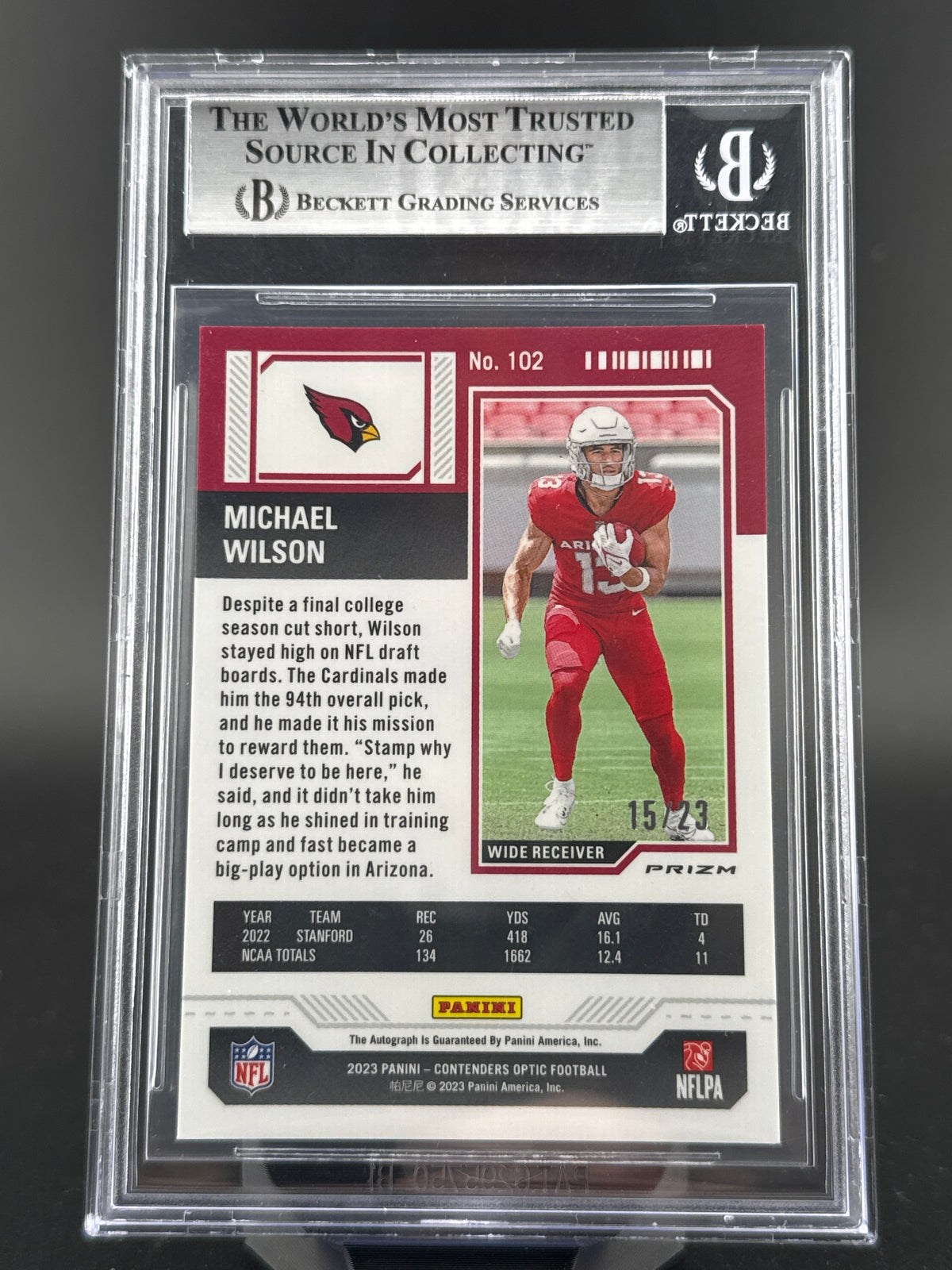 2023 Panini Contenders Optic Michael Wilson #102 Red Scope /23 RC BGS 9