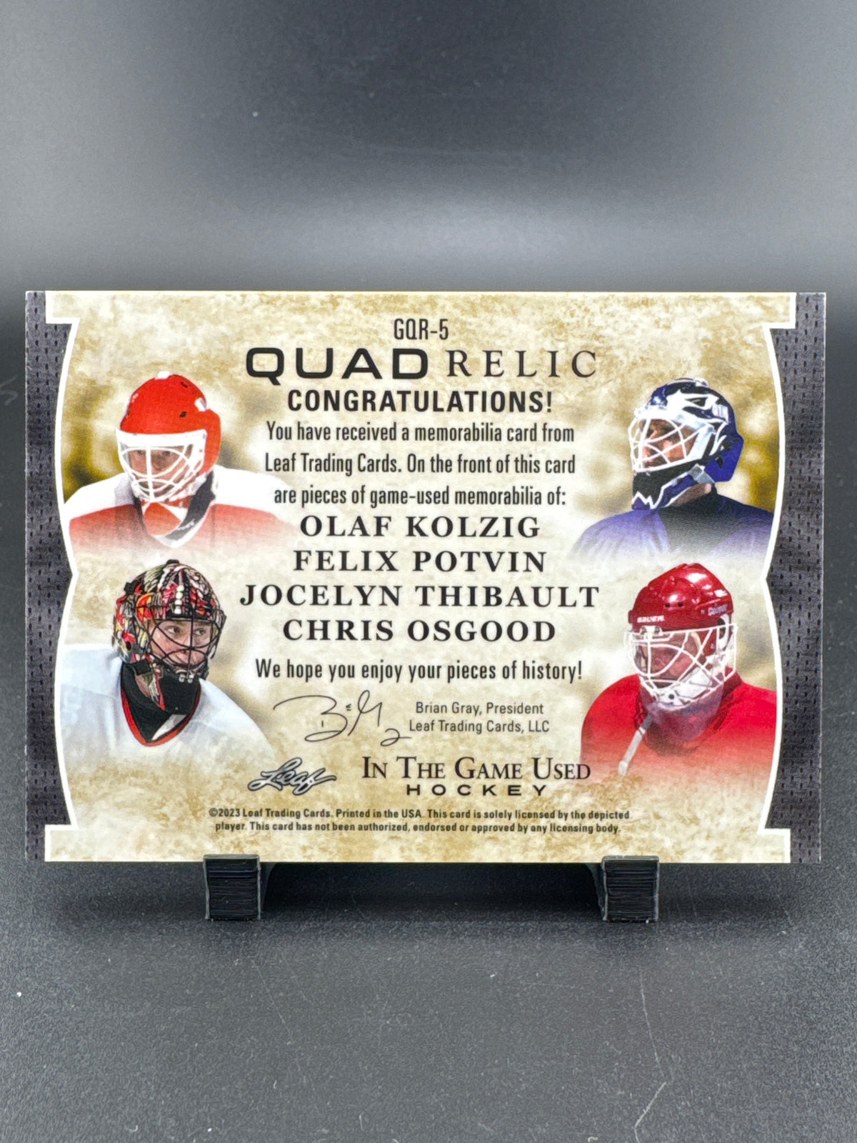 2023 Game Used Hockey Olaf Kolzig Chris Osgood Felix Potvin Jocelyn Thibault