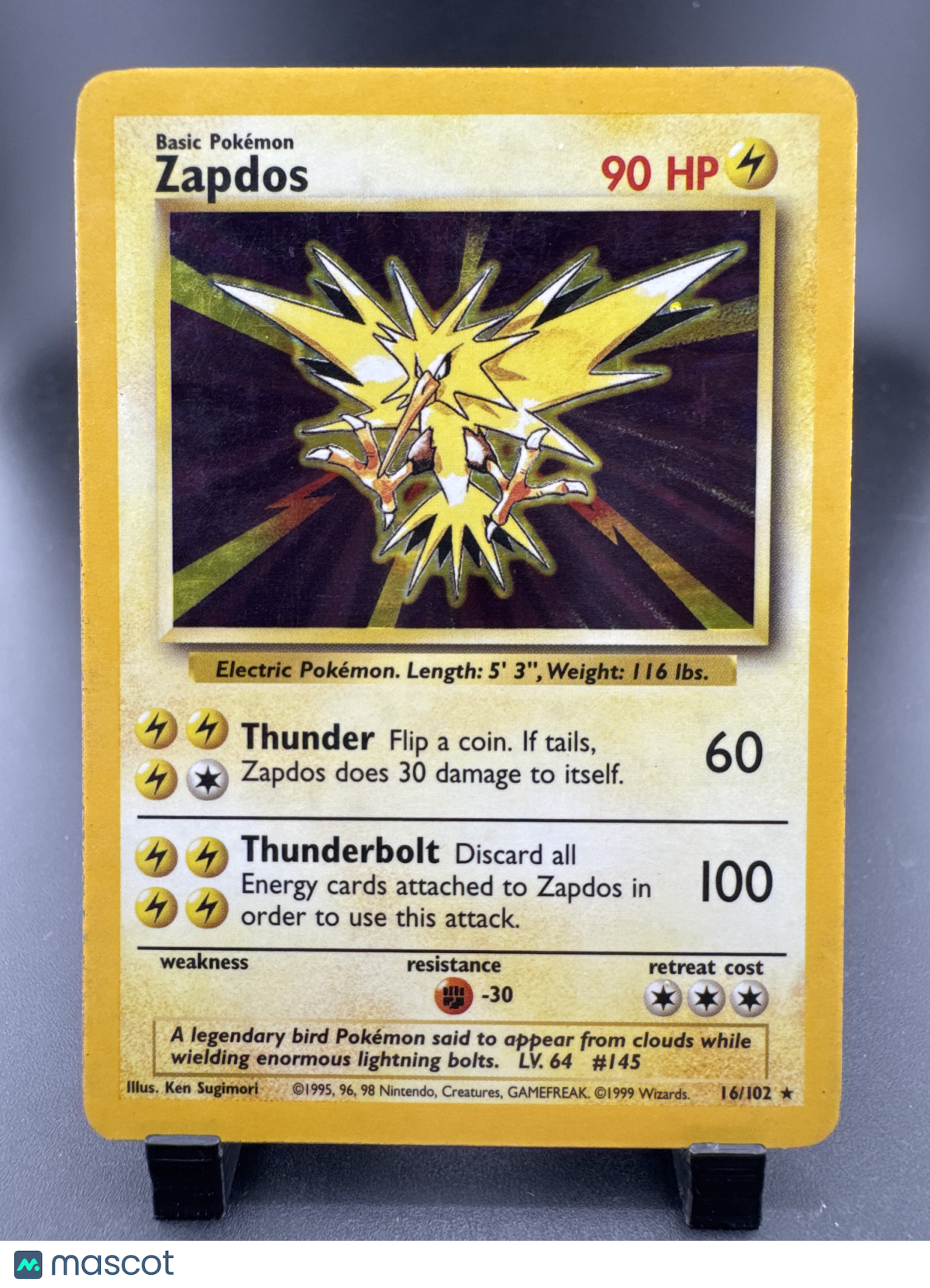 1999 Base Set Zapdos Holo Rare #16/102