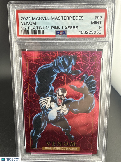 2024 Marvel Masterpieces '92 Platinum Venom #97 Pink Lasers /992 PSA 9