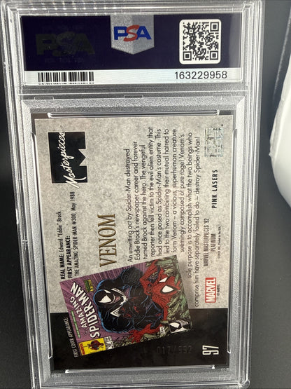 2024 Marvel Masterpieces '92 Platinum Venom #97 Pink Lasers /992 PSA 9
