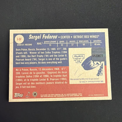 2001-02 Topps Heritage - Jerseys Sergei Fedorov #J-SF (MEM)
