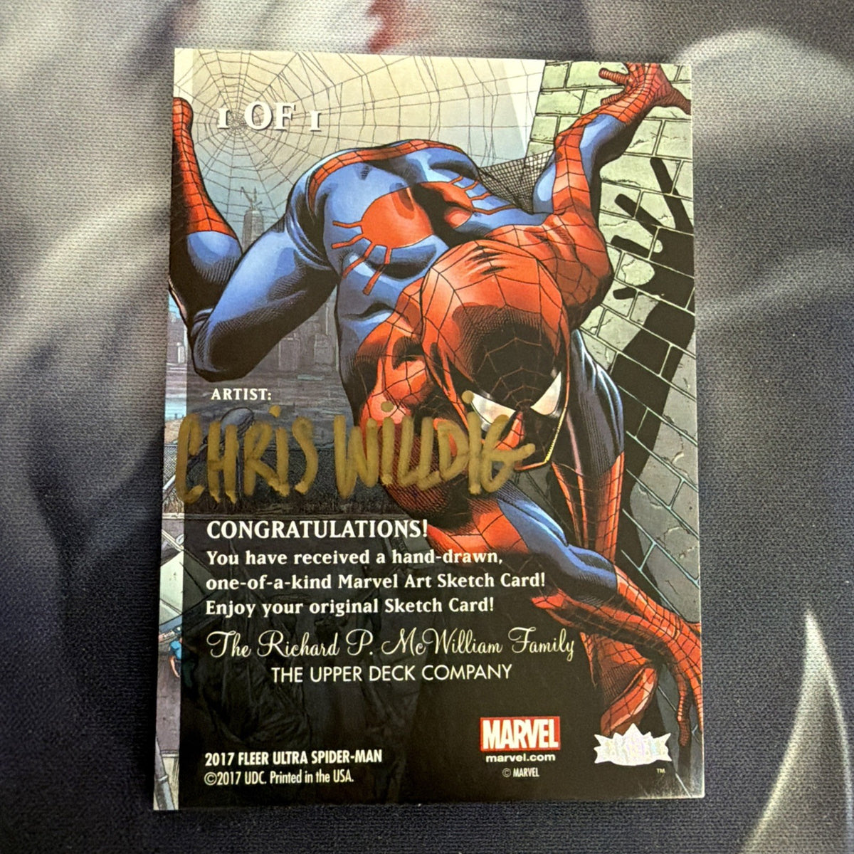 2017 Fleer Ultra Spider-Man Daredevil 1/1 Sketch Chris Willdig