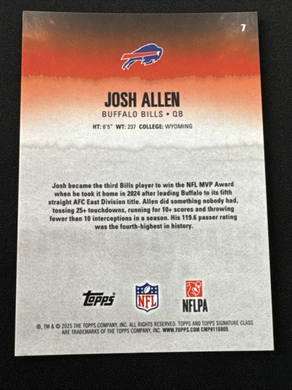 2025 Topps Signature Class JOSH ALLEN #7 Teal /225 Buffalo Bills NFL QB