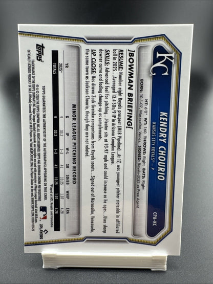 2026 Bowman Kendry Chourio Chrome Auto Aqua Refractor 1st Prospect #/125 Royals