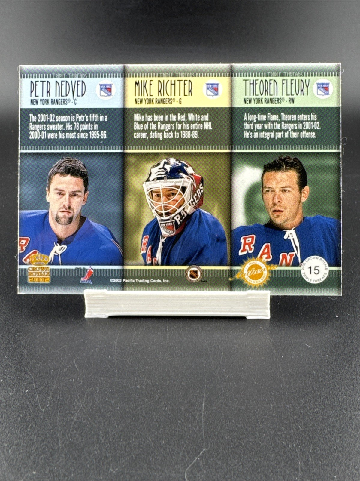 2001-02 Pacific Crown Royale - Triple Threads Mike Richter, Theoren Fleury, Petr