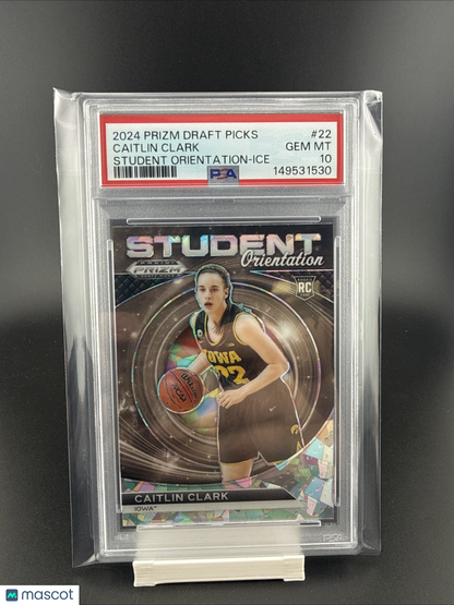 Super Star Caitlin Clark Panini Prizm Draft Card (Student Orientation) Gem MT 10