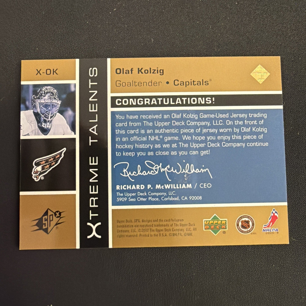 2002-03 SPx - Xtreme Talents Olaf Kolzig #X-OK Gold /15 (MEM)