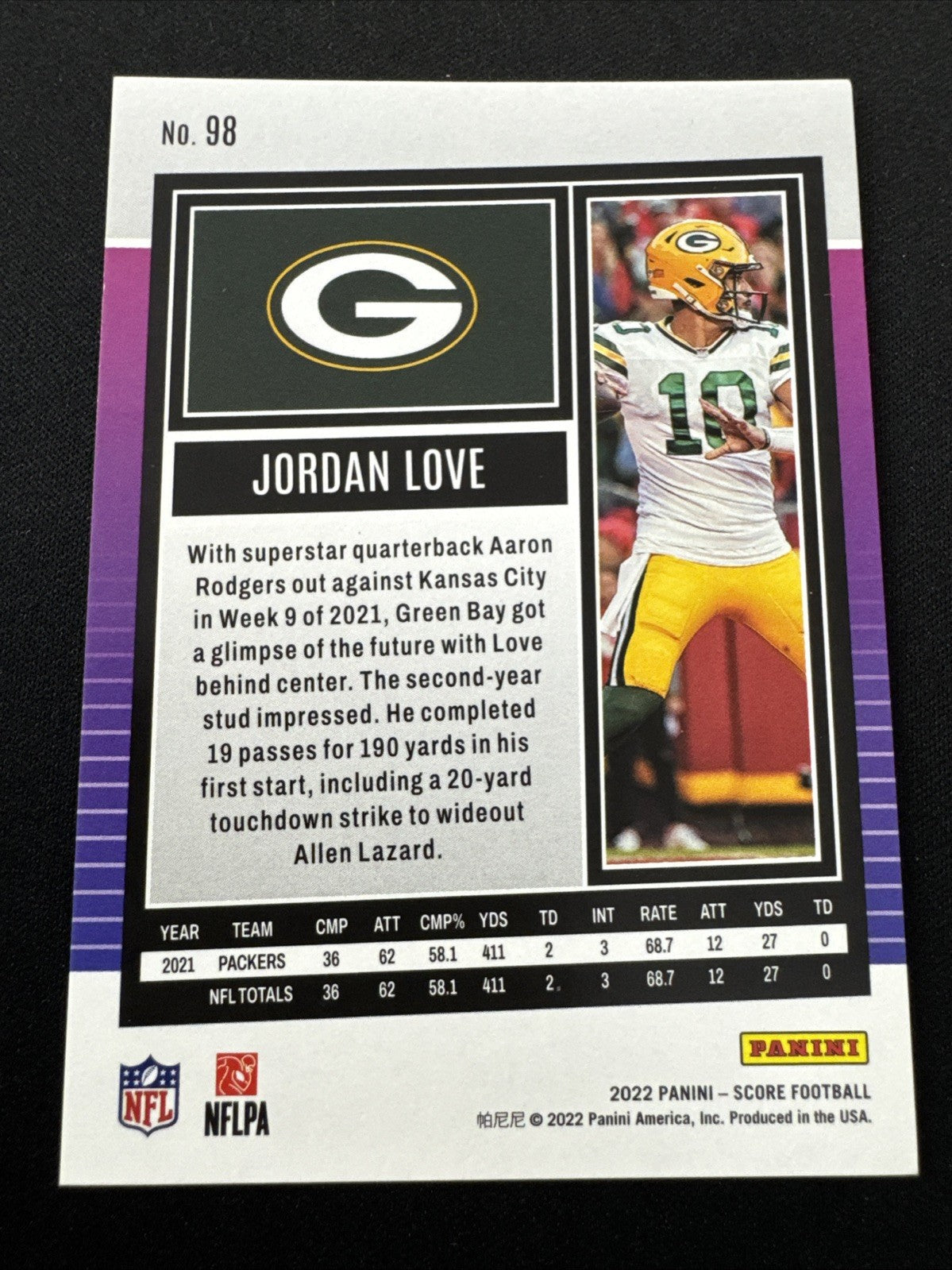2022 Score - Jordan Love #98 Green burst /125
