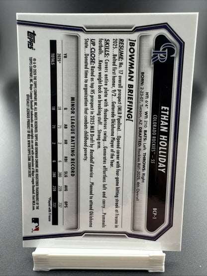 2026 Bowman 1st Ethan Holliday Steel Metal Refractor /100 Colorado Rockies #BCP1