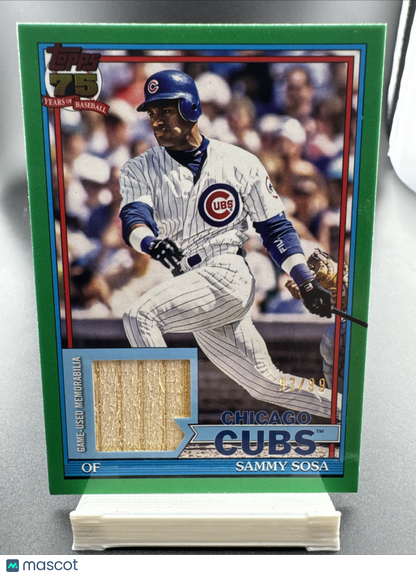 2026 Topps Sammy Sosa 1991 Design Game Used Bat Relic Green Border /99 Cubs