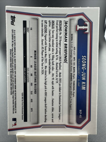 2026 Bowman Chrome Seong-Jun Kim X-Fractor Refractor RC SSP Rangers