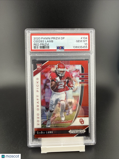 2020 Ceedee Lamb Prizm DP Draft Pick Red Prizm #104 Psa 10 Rookie RC Color Match