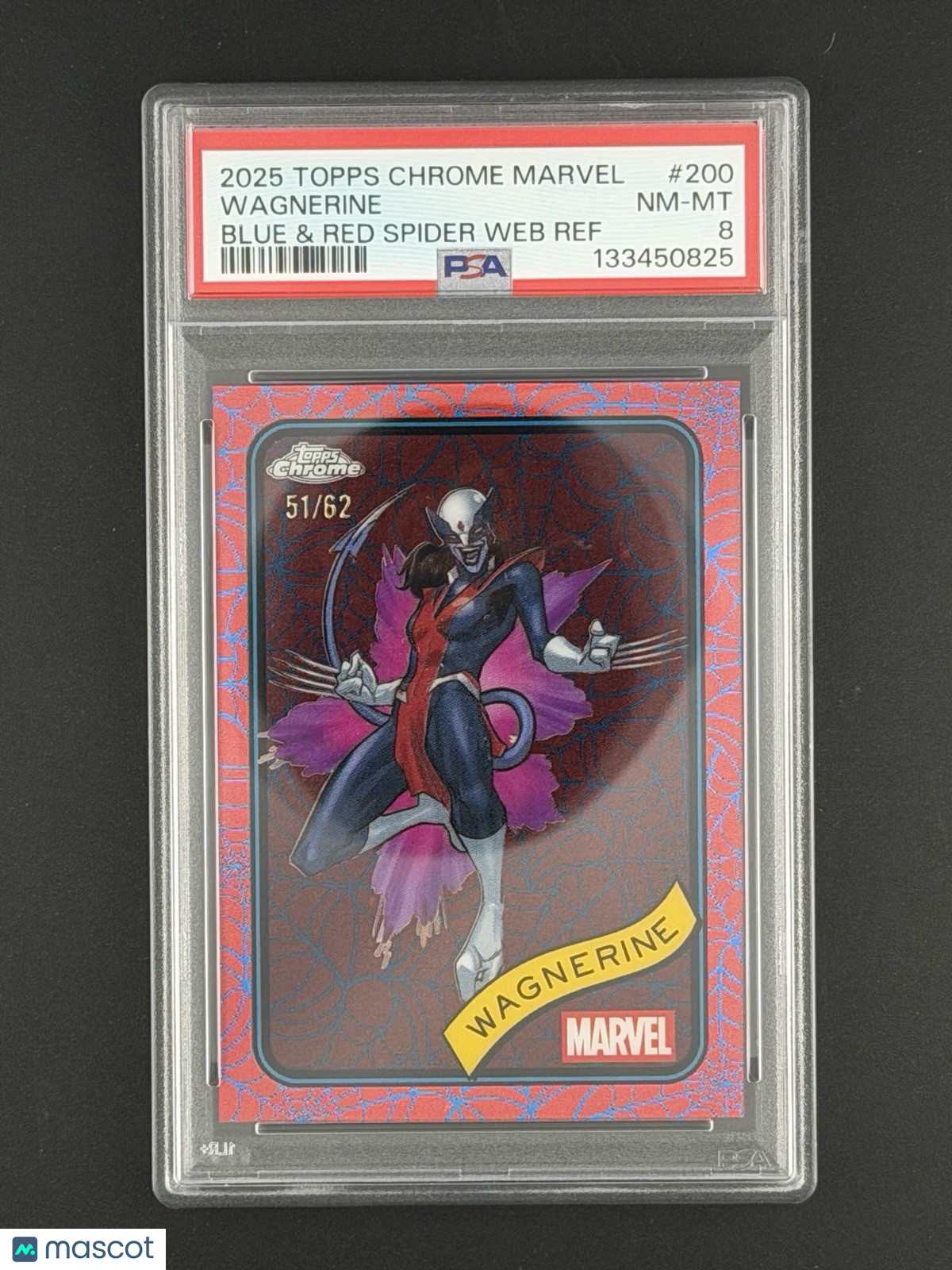 2025 Topps Chrome Marvel Blue And Red Spider Web Wagnerine /62 PSA 8