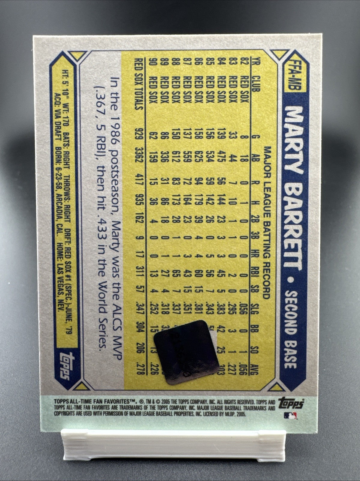 2005 Topps All-Time Fan Favorites - Autographs Marty Barrett #FFA-MB (AU)