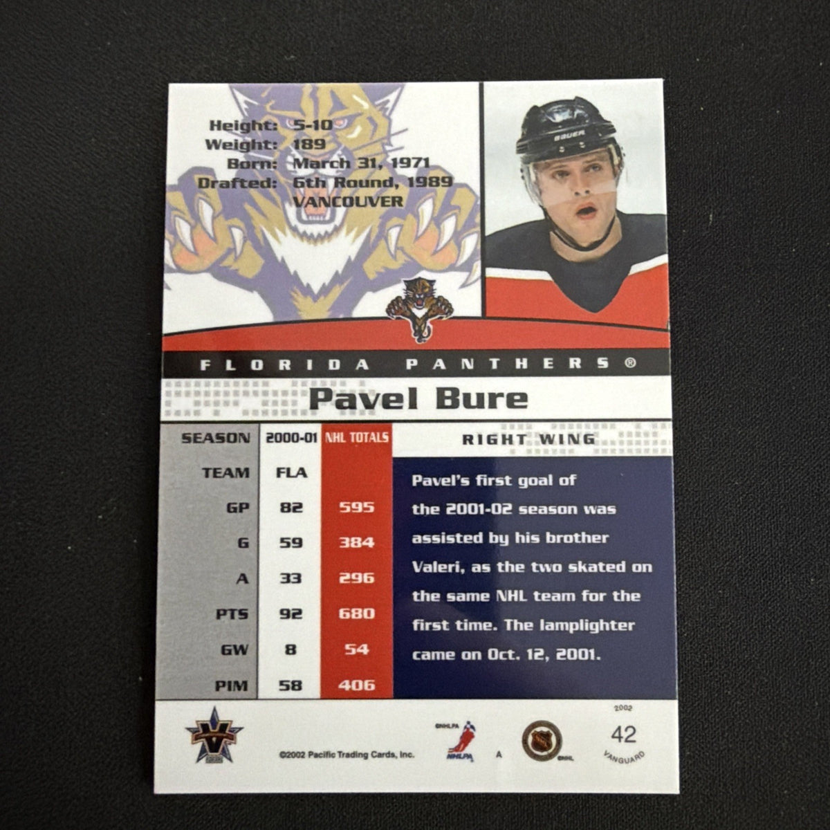 2001-02 Pacific Vanguard - Pavel Bure #42 Red /38