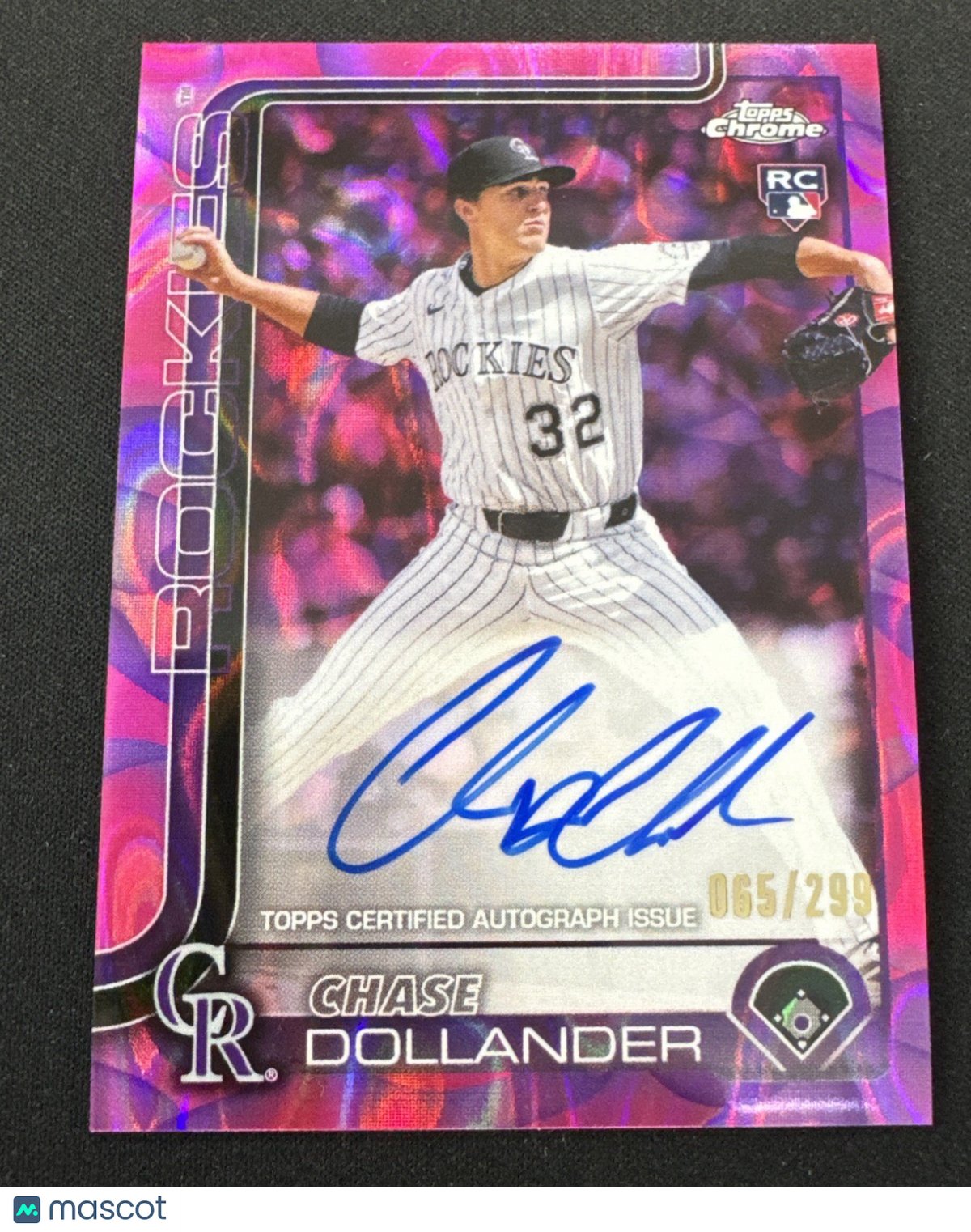 Chase Dollander 2025 Topps Chrome Magenta Purple Lava Lamp Auto /299 Rockies RC