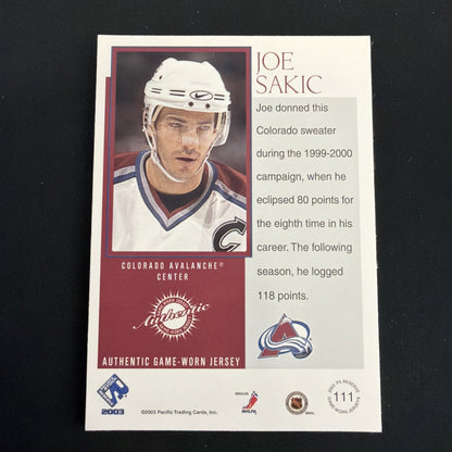 2002-03 Pacific Private Stock Reserve - Joe Sakic #111 /975 (MEM)