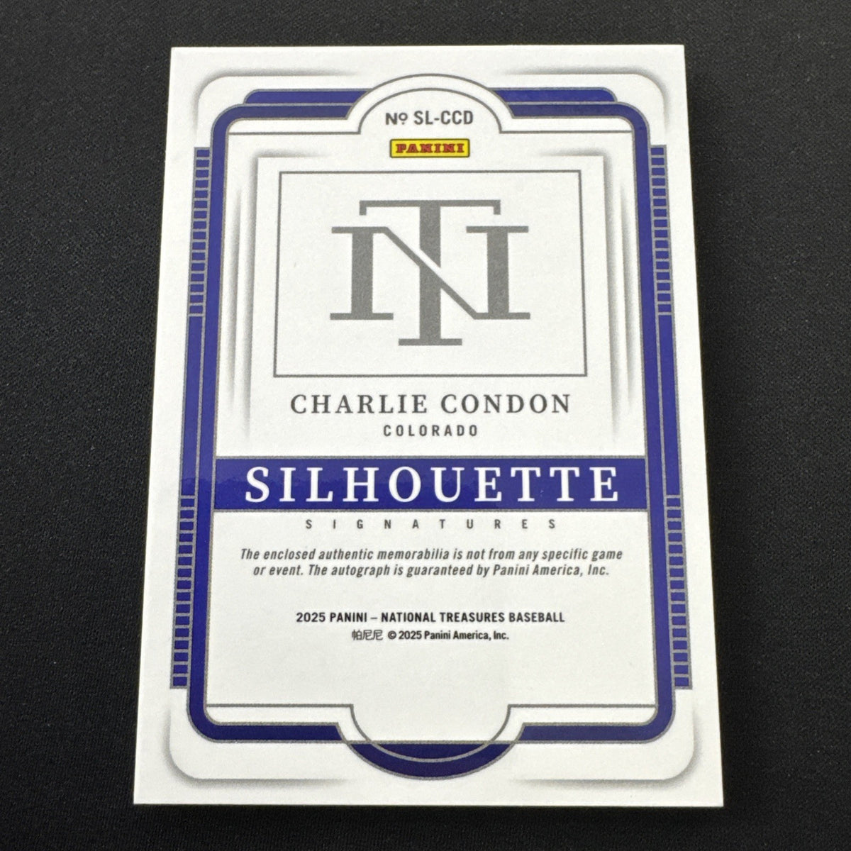 2025 National Treasures Charlie Condon Silhouette Signatures Blue /49 Auto #14
