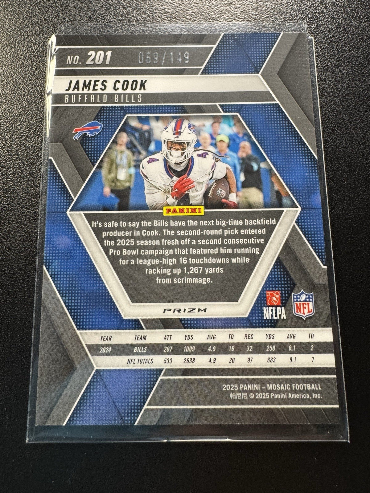 JAMES COOK 2025 Mosaic Silver Knight /149 Mosaic Prizm #201 Buffalo Bulls