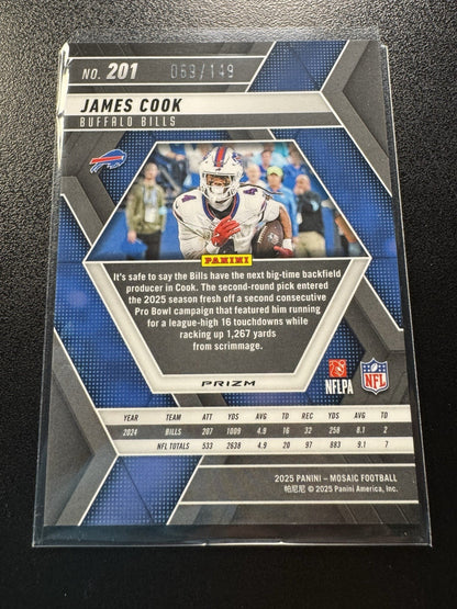 JAMES COOK 2025 Mosaic Silver Knight /149 Mosaic Prizm #201 Buffalo Bulls
