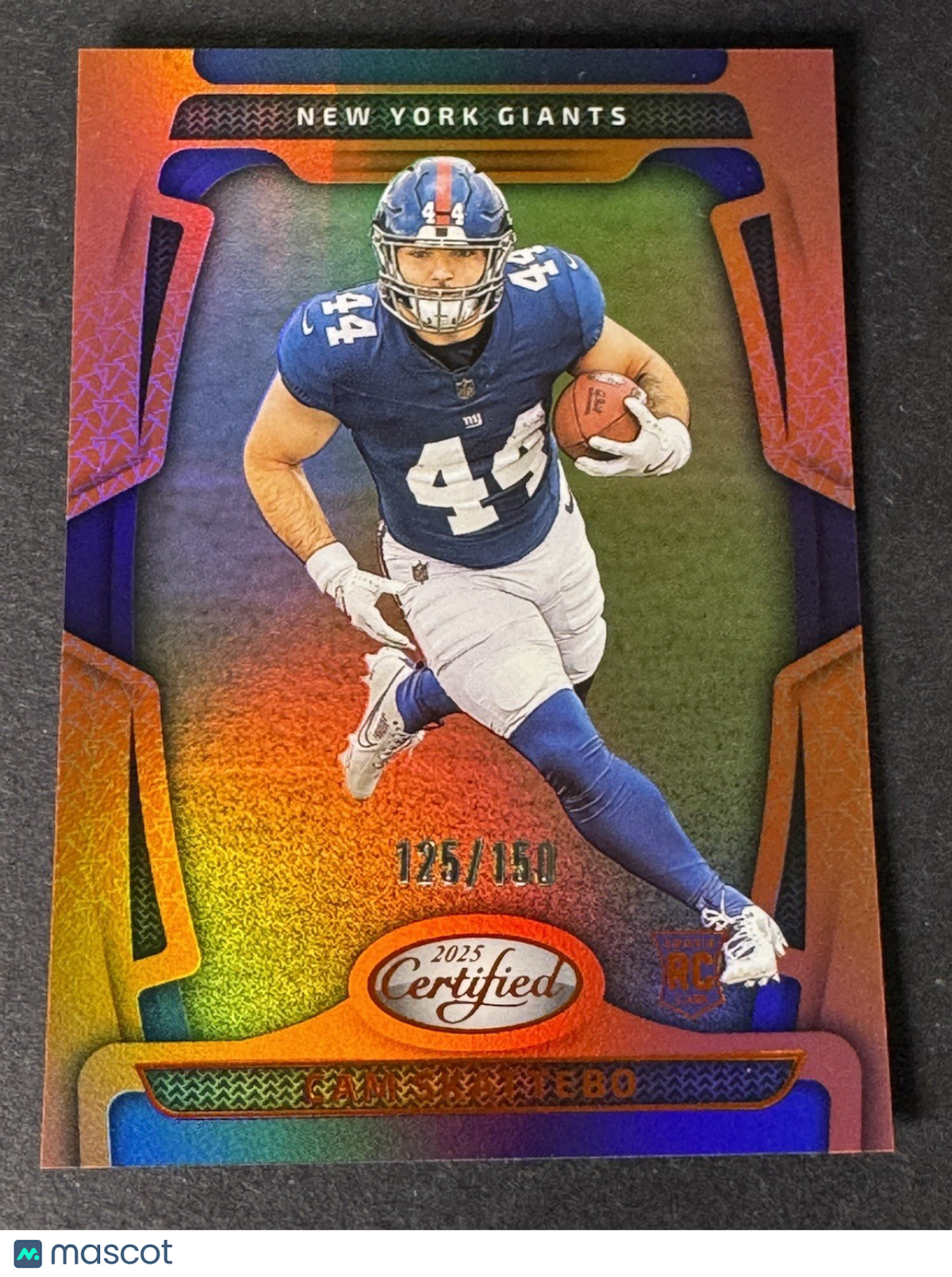 2025 Panini Certified Cam Skattebo RC Mirror Orange 125/150 New York Giants #105