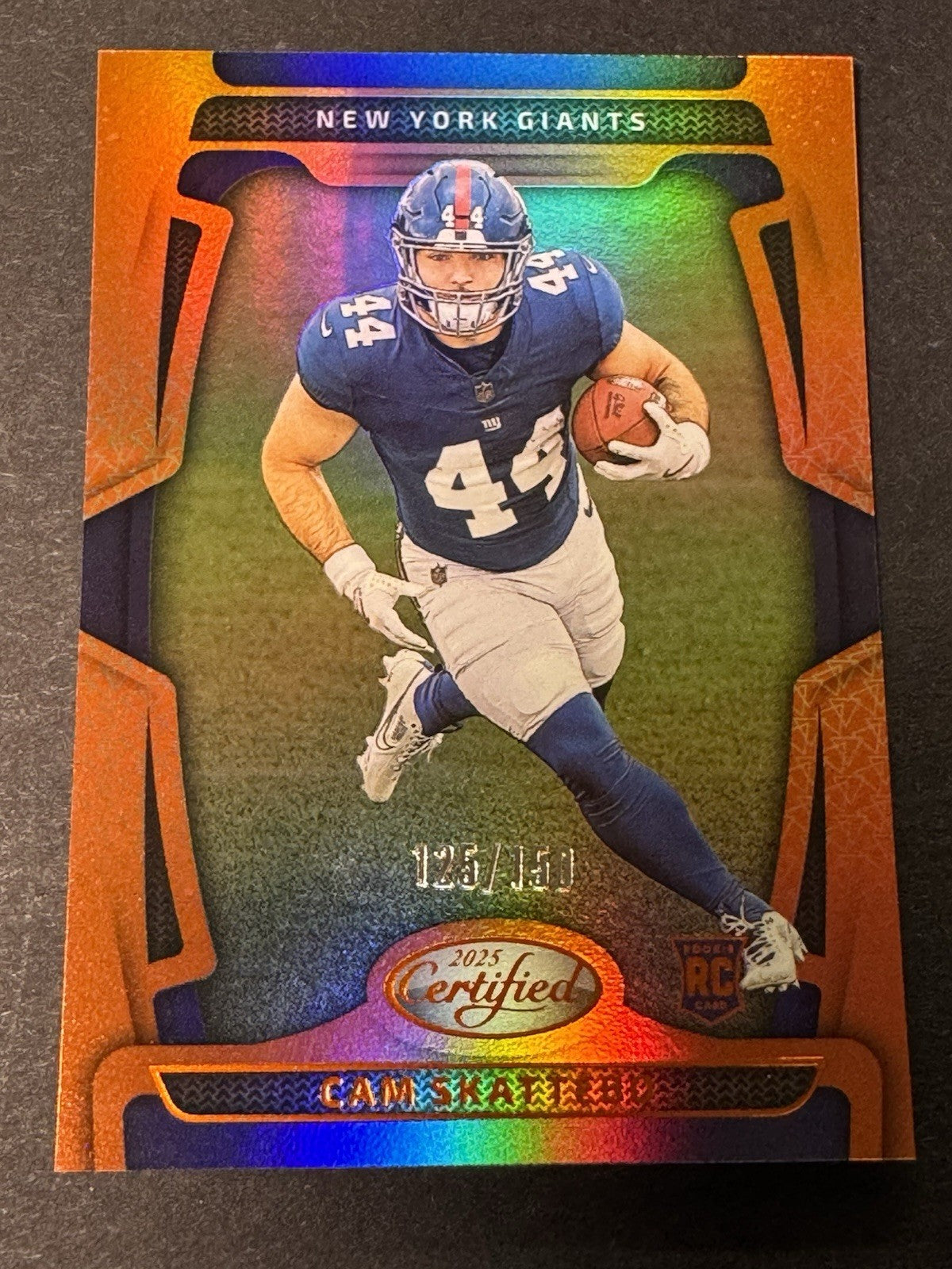 2025 Panini Certified Cam Skattebo RC Mirror Orange 125/150 New York Giants #105