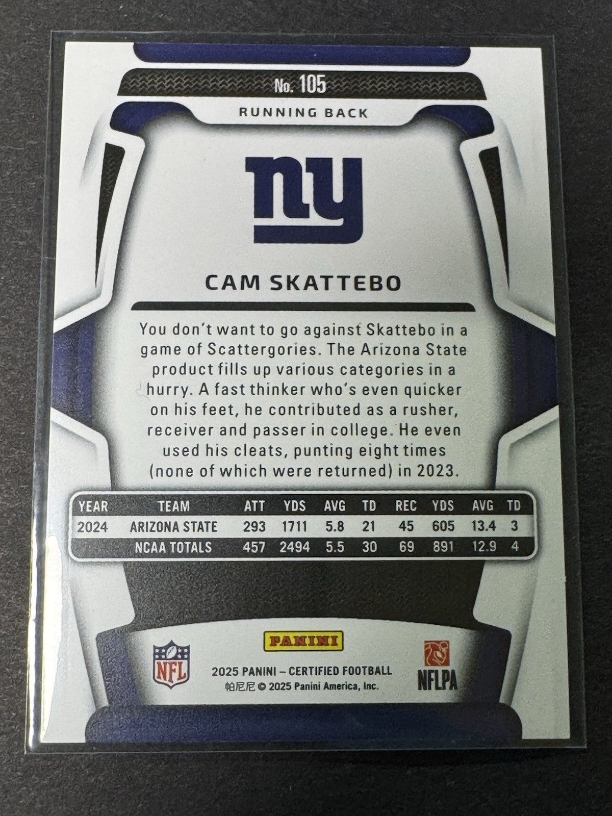 2025 Panini Certified Cam Skattebo RC Mirror Orange 125/150 New York Giants #105