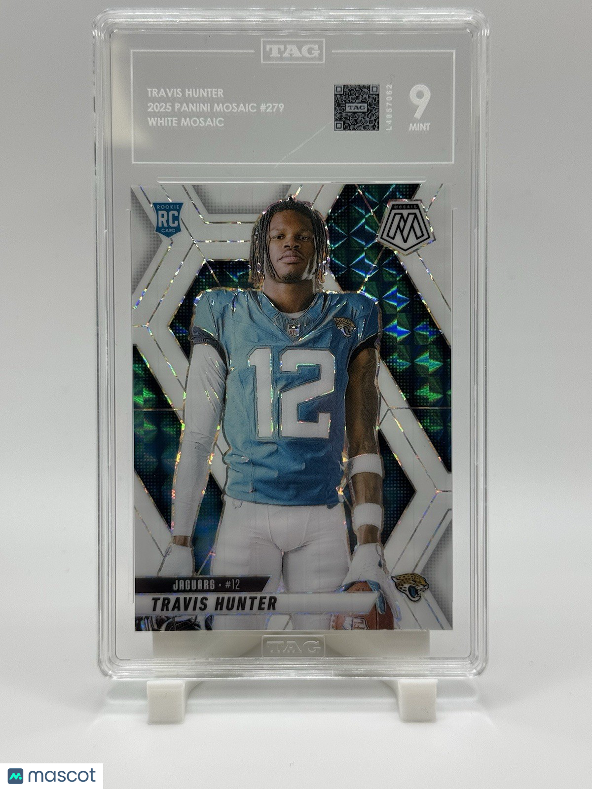 2025 Panini Mosaic Travis Hunter /25 White Prizm Rookie Variation TAG 9 RC #279