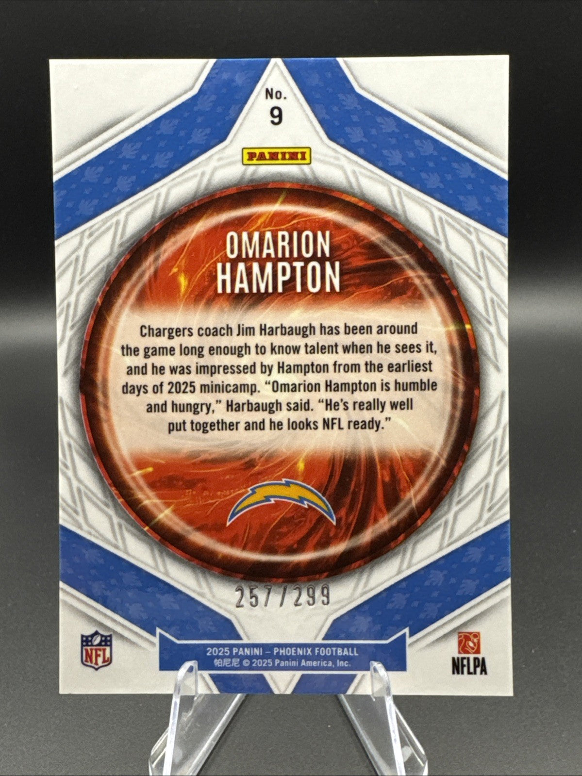 2025 Panini Phoenix Paragon Rookie Omarion Hampton Chargers 257/299  #9