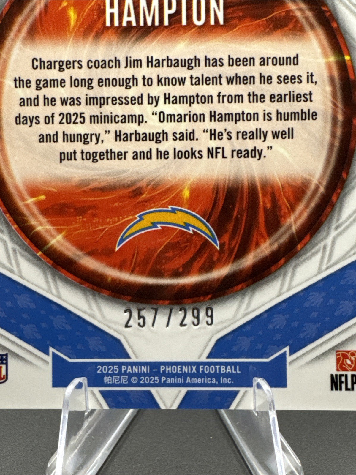 2025 Panini Phoenix Paragon Rookie Omarion Hampton Chargers 257/299  #9