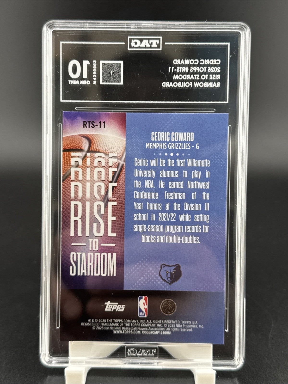 2025 Topps Basketball Cedric Coward Rise To Stardom Rookie Rainbow RTS-11 TAG 10